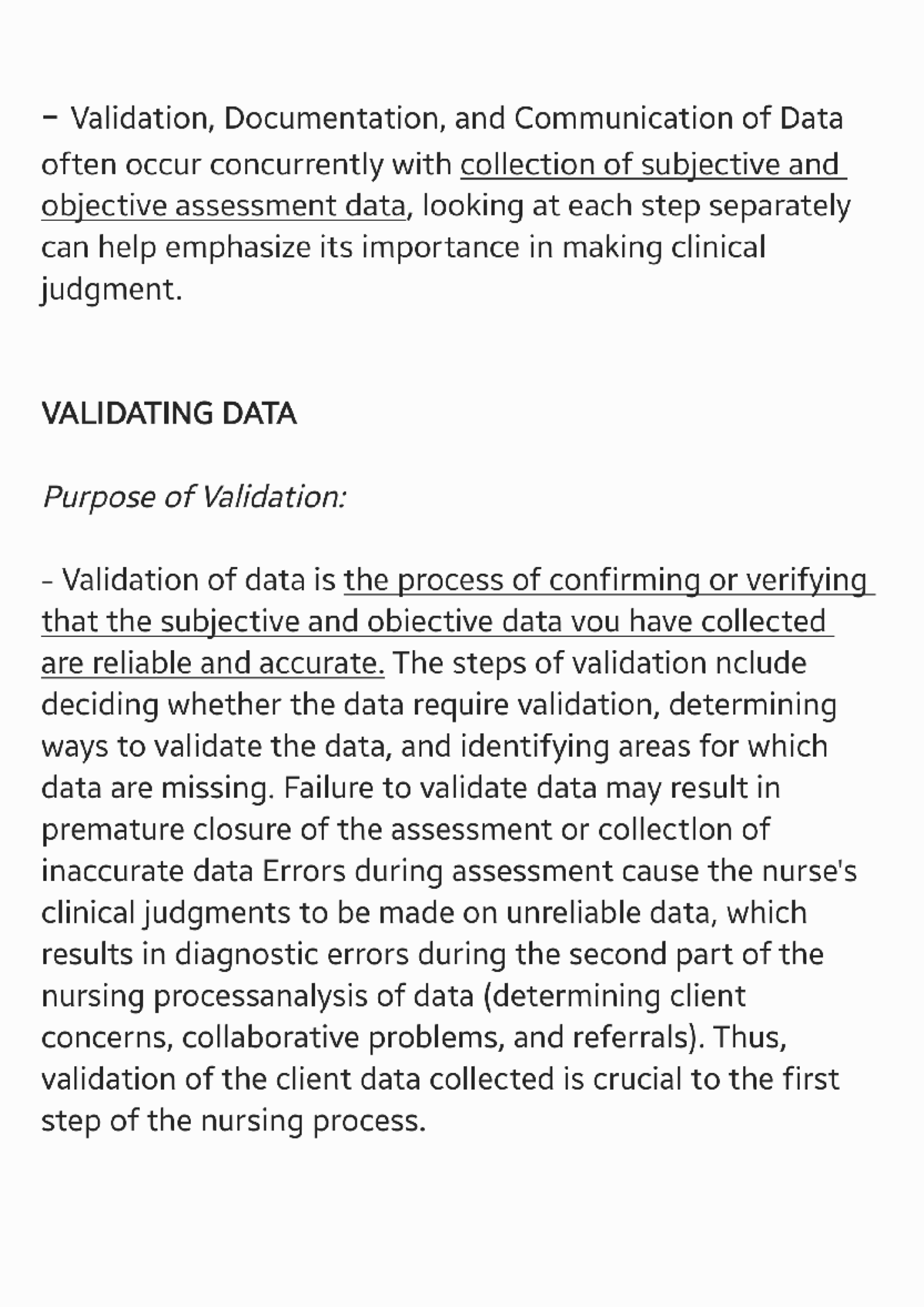 NUR 101: Validating and Documenting Data for Clinical Judgment - Studocu