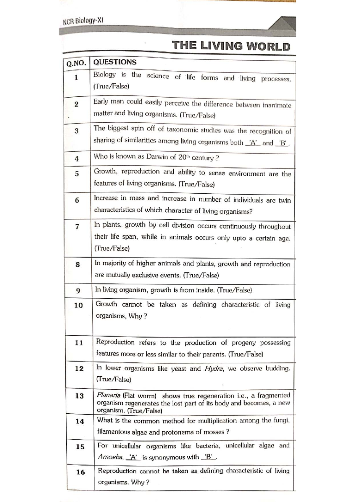 NCR BIOLOGY FINAL EXAM QUESTIONS ON LIVING WORLD AND CLASSIFICATION ...