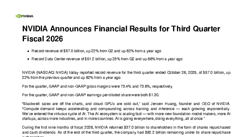NVIDIA Q3 FY26 Financial Results: Record Revenue and AI Growth - Studocu