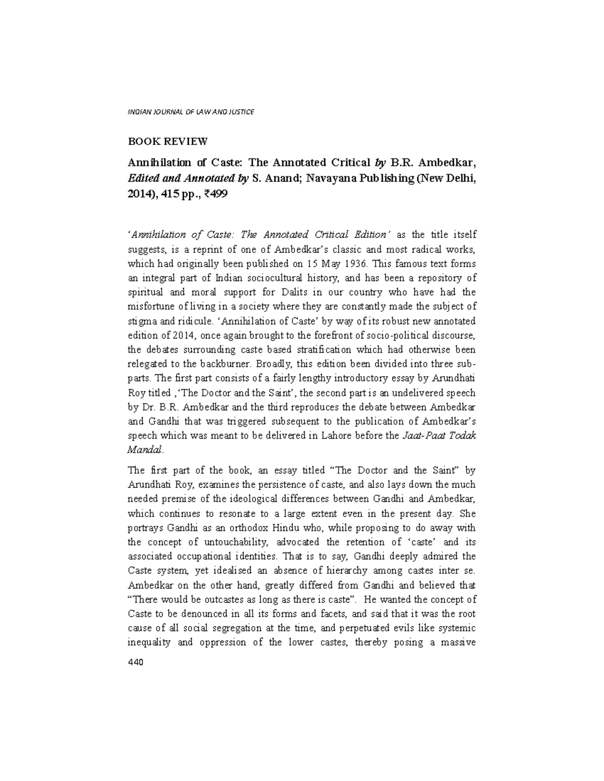 Book Review: Annihilation of Caste - The Annotated Critical (GNLU ...