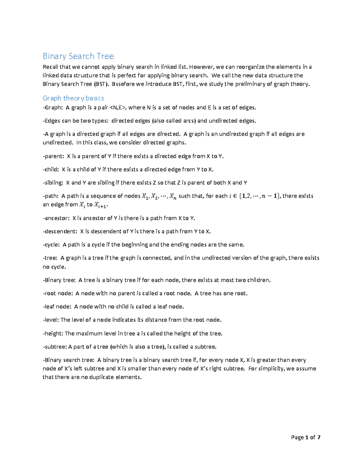 7 BST - Lecture Notes on Binary Search Trees and Graph Theory - Studocu