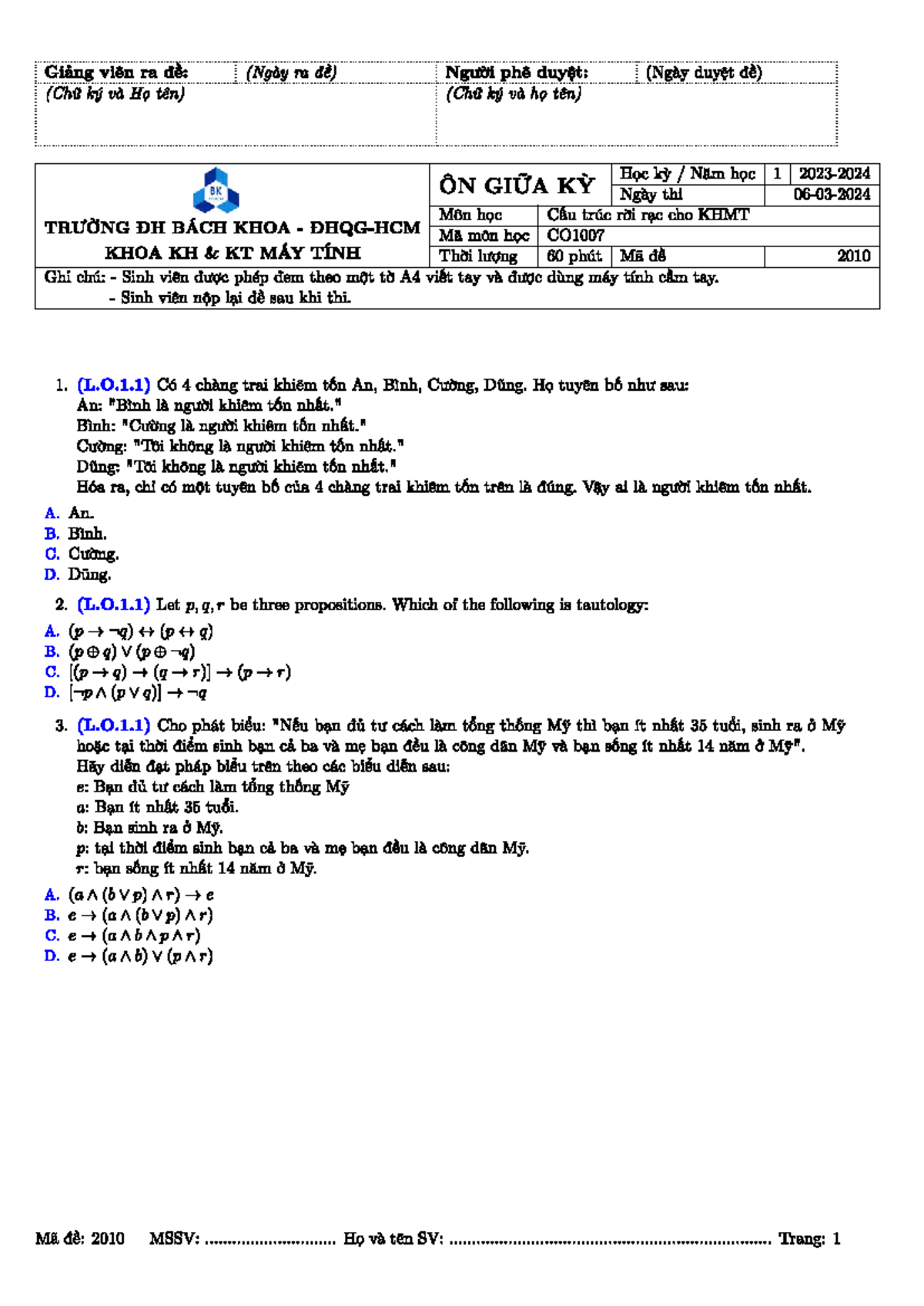 Midterm Review for Discrete Structures - Study Notes - Studocu
