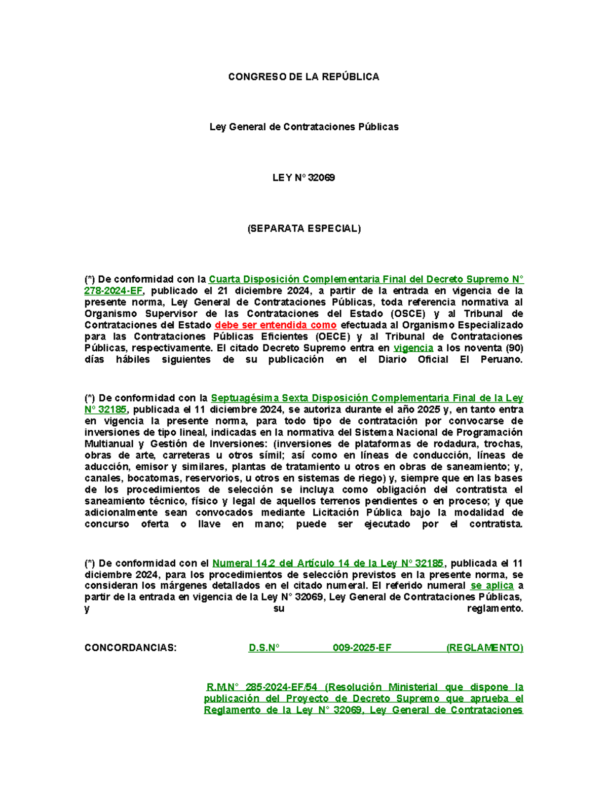 LEY N° 32069 LEY General DE Contrataciones Publicas con vínculos de ...