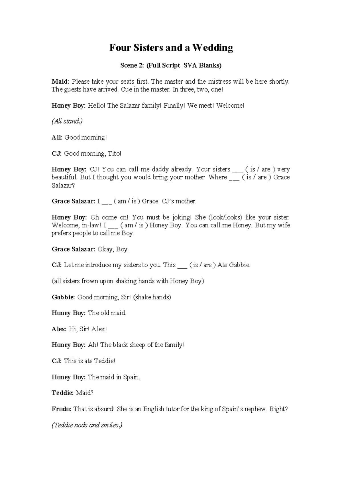 Four Sisters and a Wedding Scene 2: Full Script (SVA Blanks) - Studocu