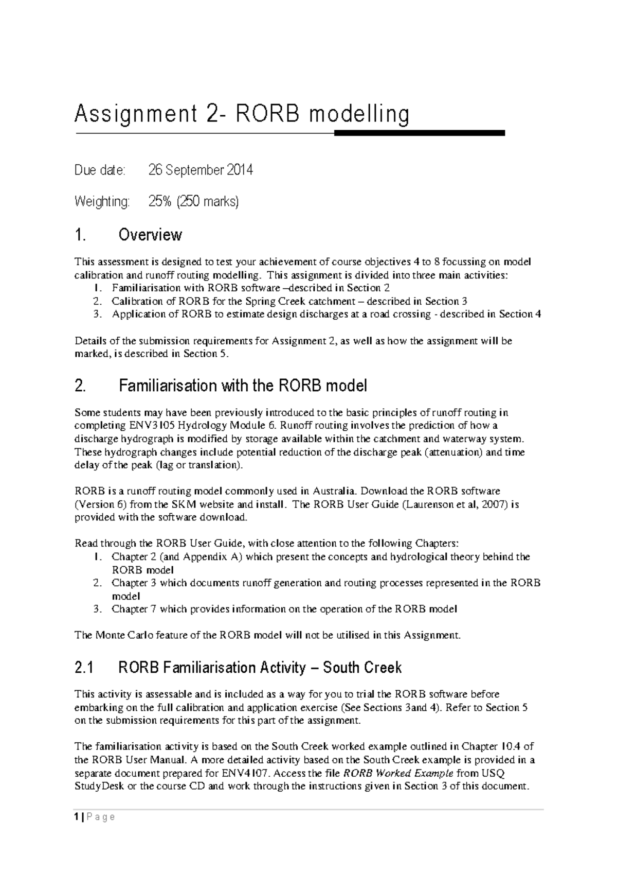 ENV4107 Assignment 2: RORB Modelling Techniques and Calibration - Studocu