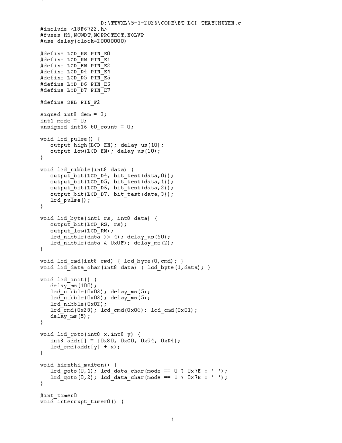 BT_LCD_THAYCHUYEN.c - LCD Control Code for 18F6722 Microcontroller ...