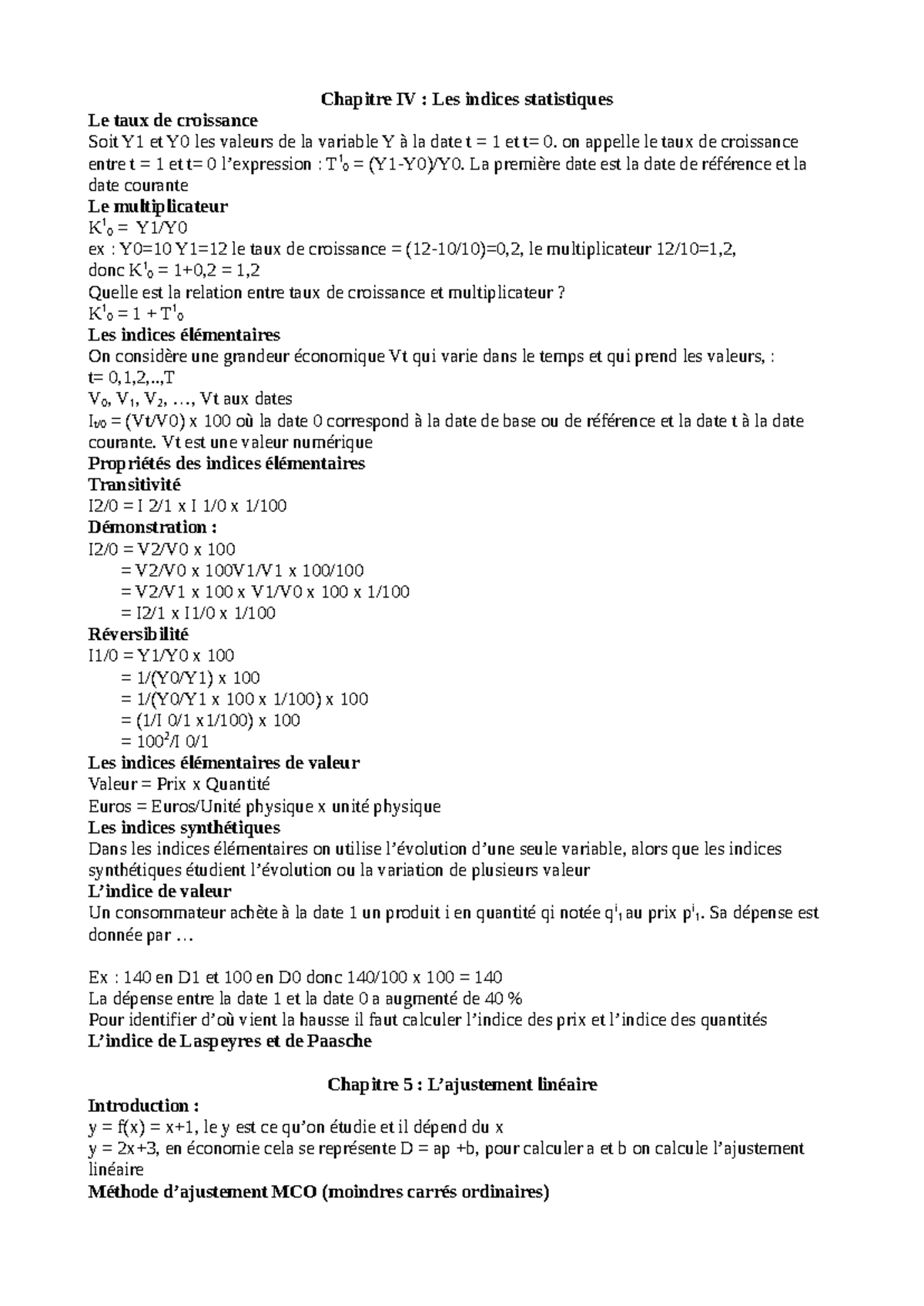 Chapitre 4 : Indices Statistiques et Taux de Croissance - Studocu