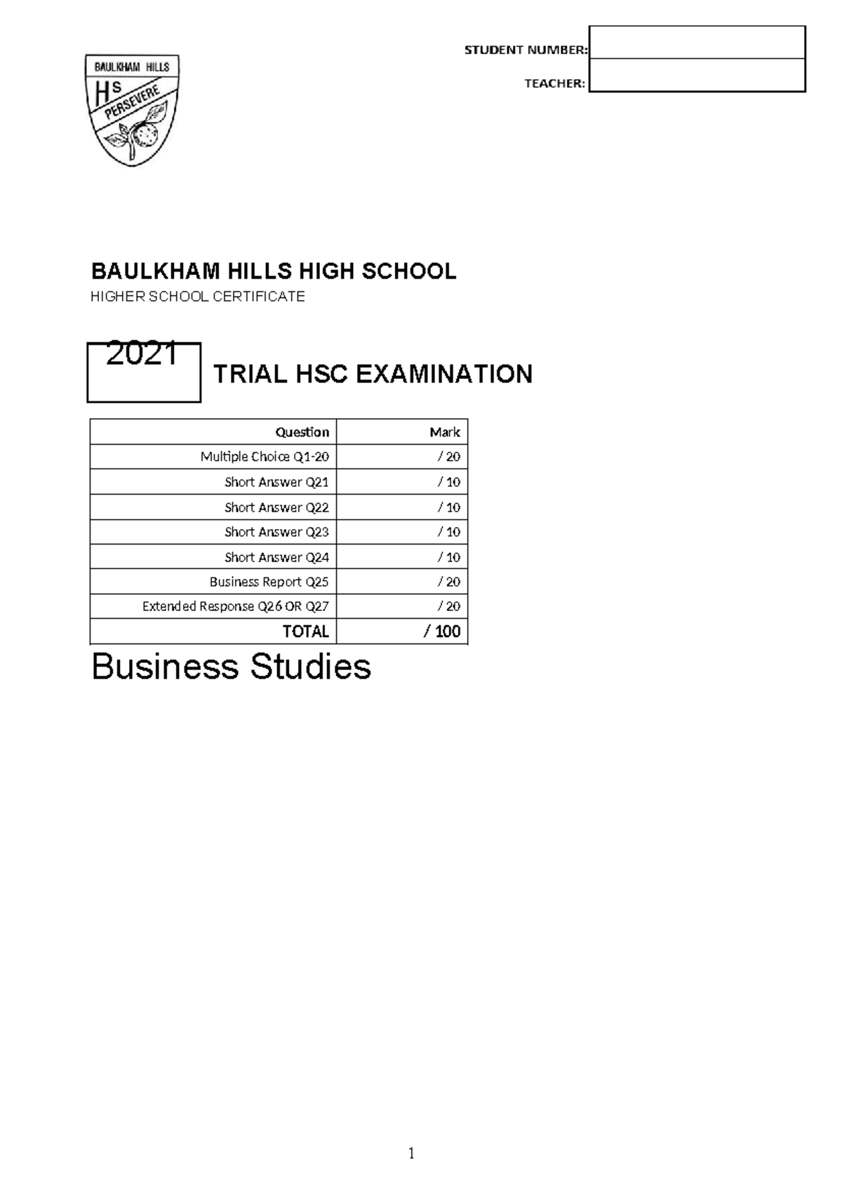 2021 Business Studies Trial HSC Exam - Comprehensive Guide - Studocu