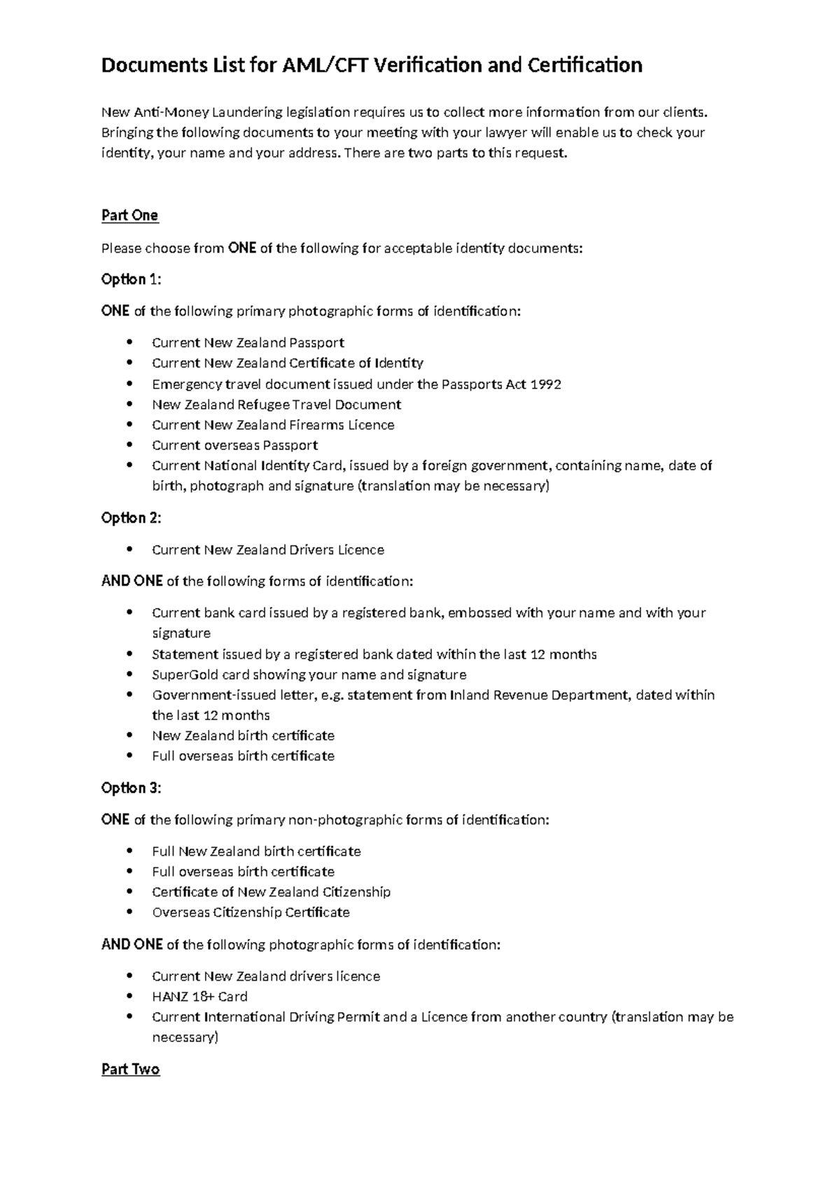 AML/CFT Verification Document Checklist for Client Meetings - Studocu