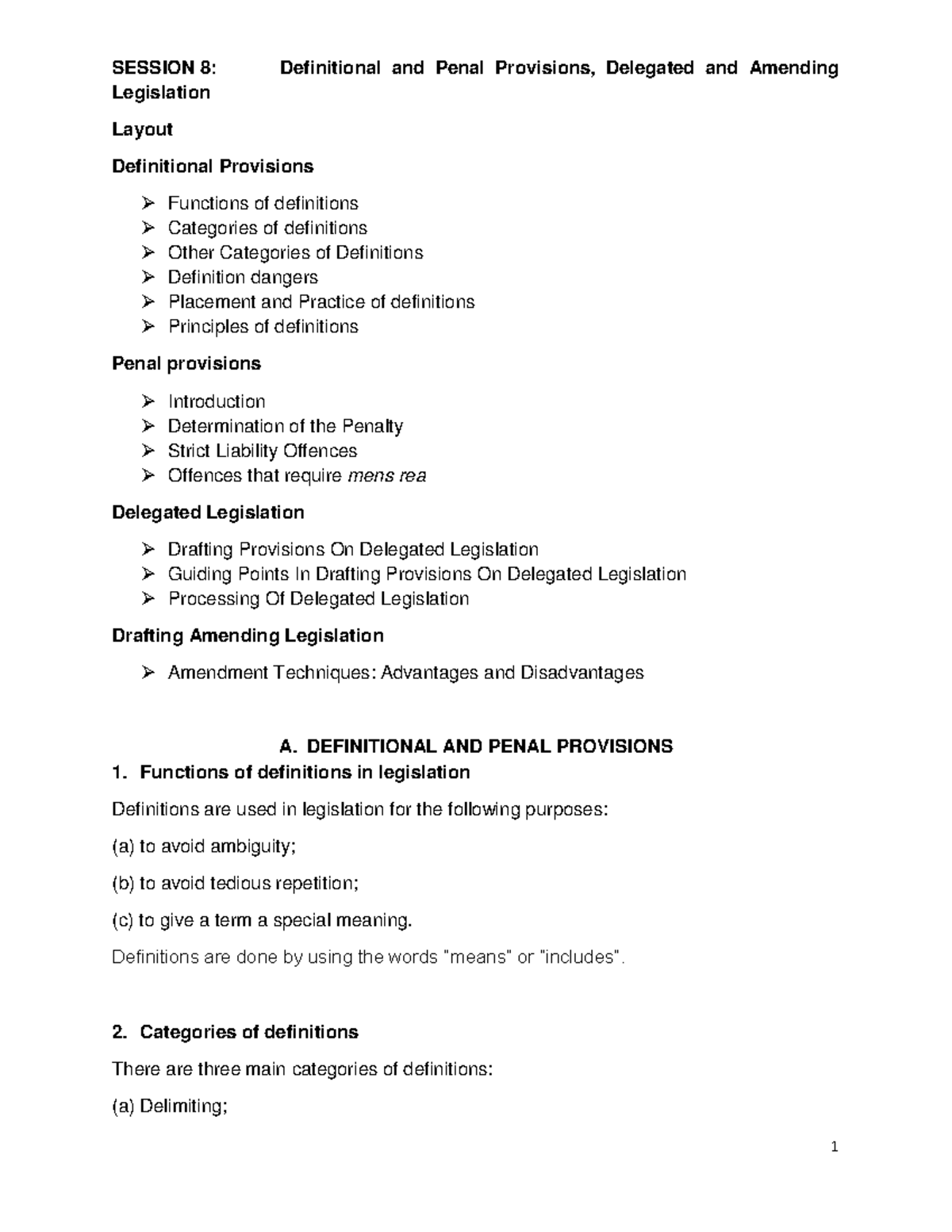 Session 8 - Definitional & Penal Provisions in Legislation - Studocu