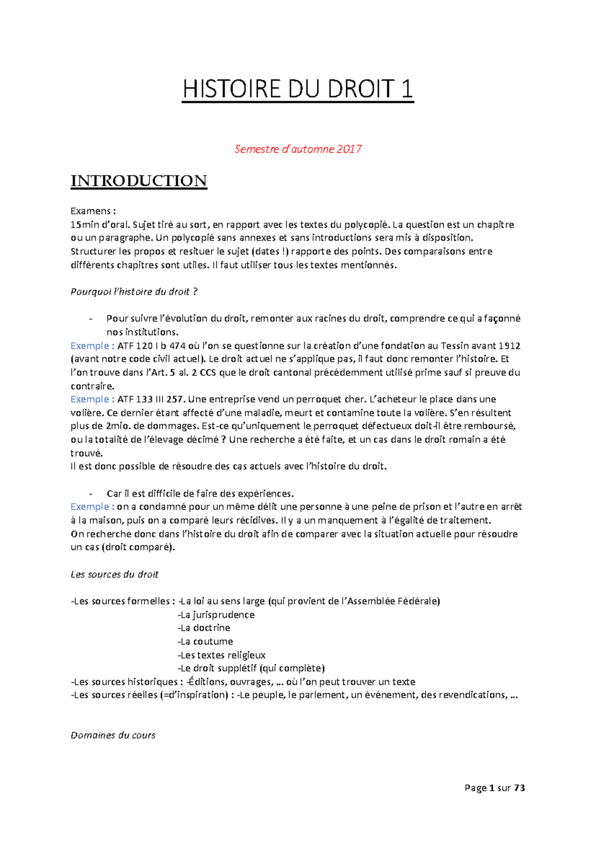 HISTOIRE DU DROIT 1 - Résumé des Concepts Clés et Examens 2017 - Studocu