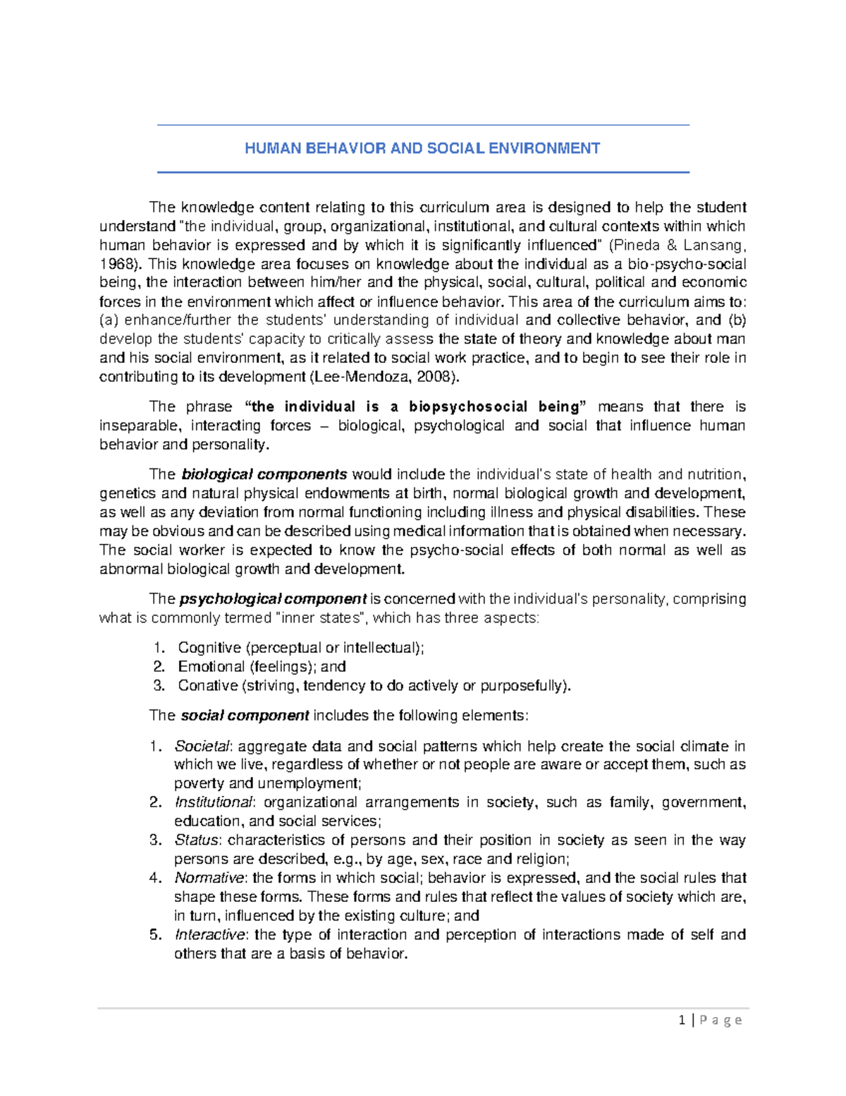HBSE 101 - Summary of Human Behavior & Social Environment Concepts ...