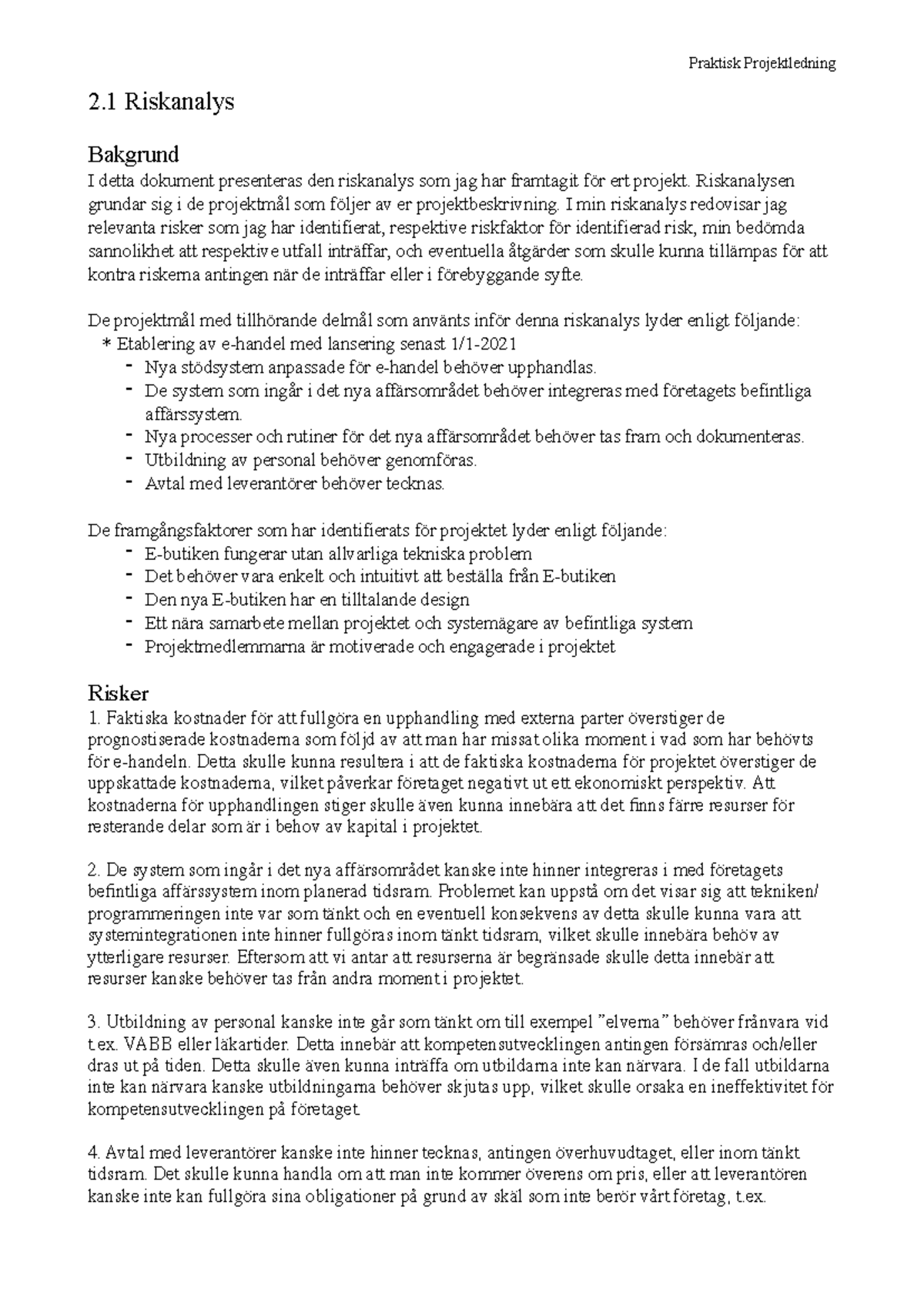 2.1 Riskanalys för e-handel: Identifiering och Bedömning av Risker ...