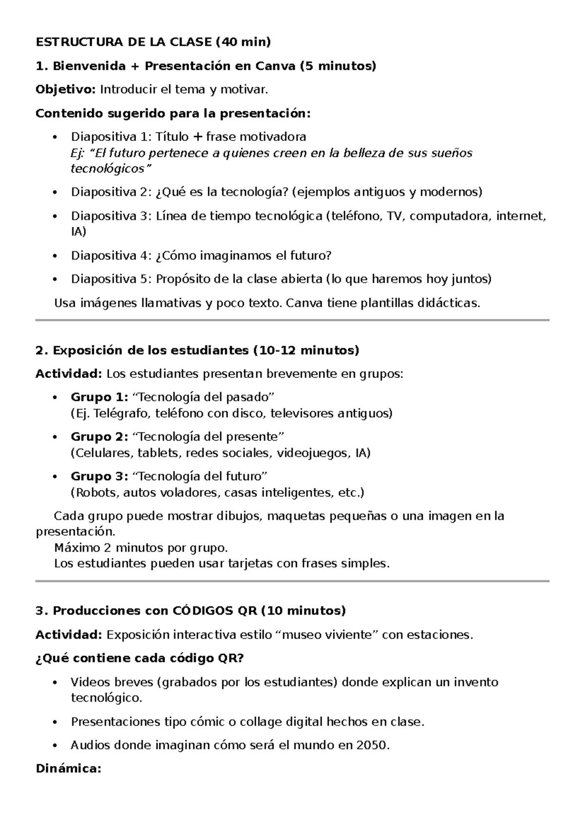 Clase Abierta 4°: Estructura y Actividades Interactivas - Studocu