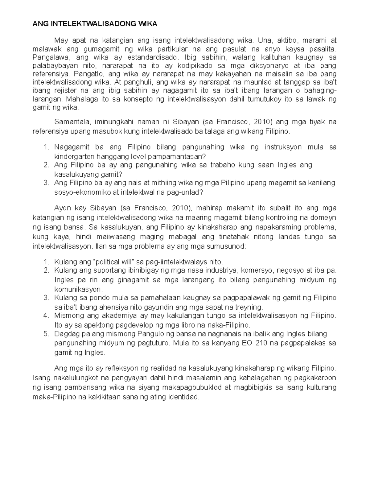 Ang Katangian ng Intelektwalisadong Wika sa Filipino: Isang Pagsusuri ...