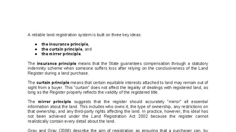 Torrens System: Key Principles of Land Registration Explained - Studocu