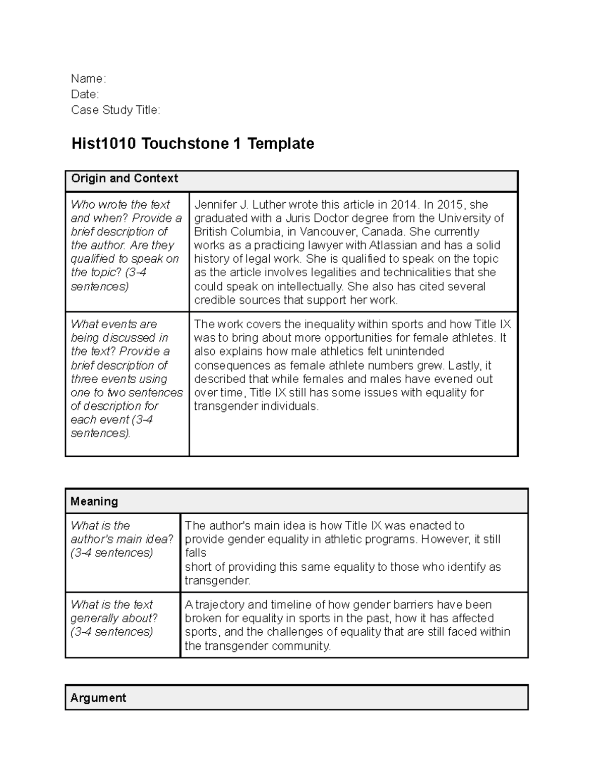 HIST Touchstone 1 Template - Name: Date: Case Study Title: Hist1010 ...
