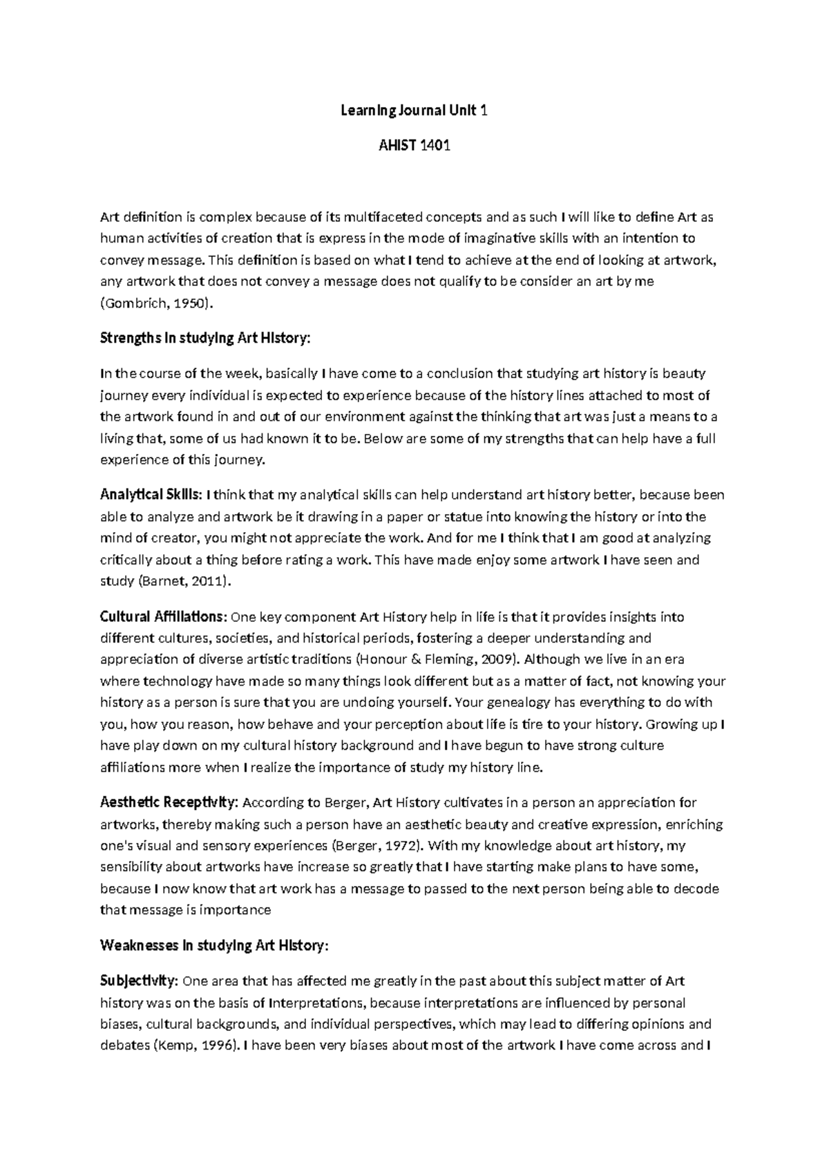 AHIST 1401 LJ Unit 1 - Learning Journal - Learning Journal Unit 1 AHIST ...