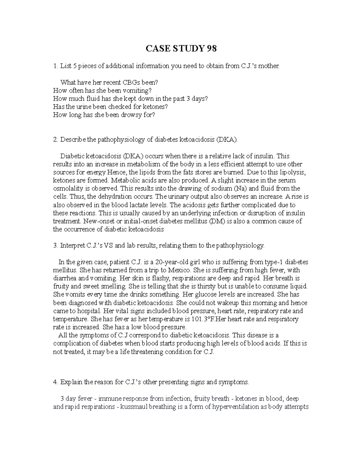 CASE Study 98 - Clinical Reasoning in Diabetic Ketoacidosis Management ...