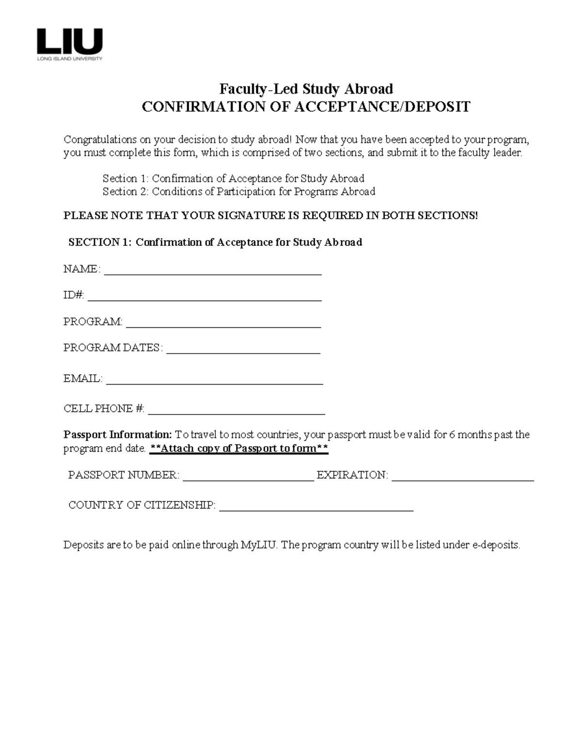 Study Abroad Acceptance Confirmation Form - Faculty Program - Studocu