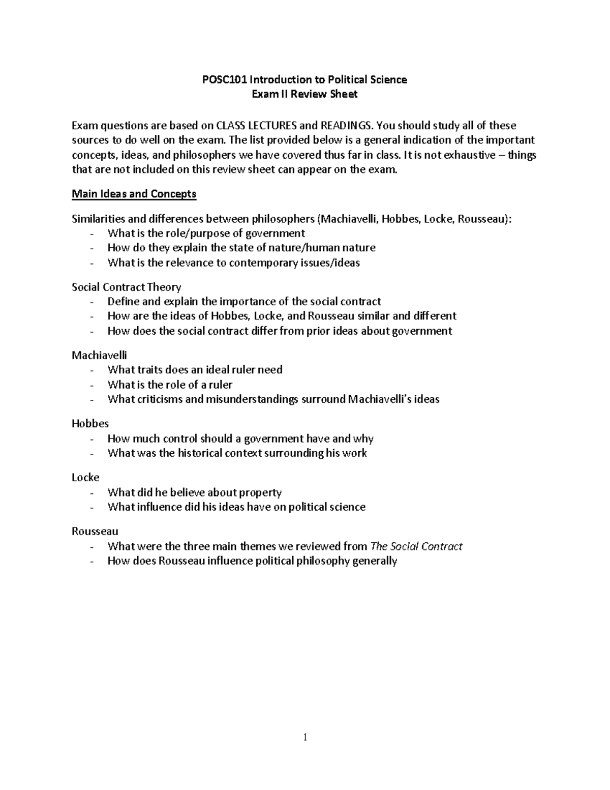 POSC101 Exam II Review: Key Concepts in Political Science - Studocu