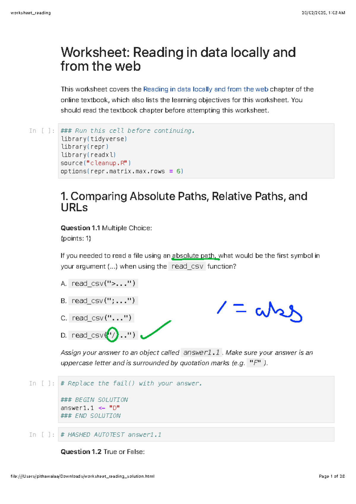 Worksheet: Reading Data Locally & from the Web (Course Code: 1:03 AM ...