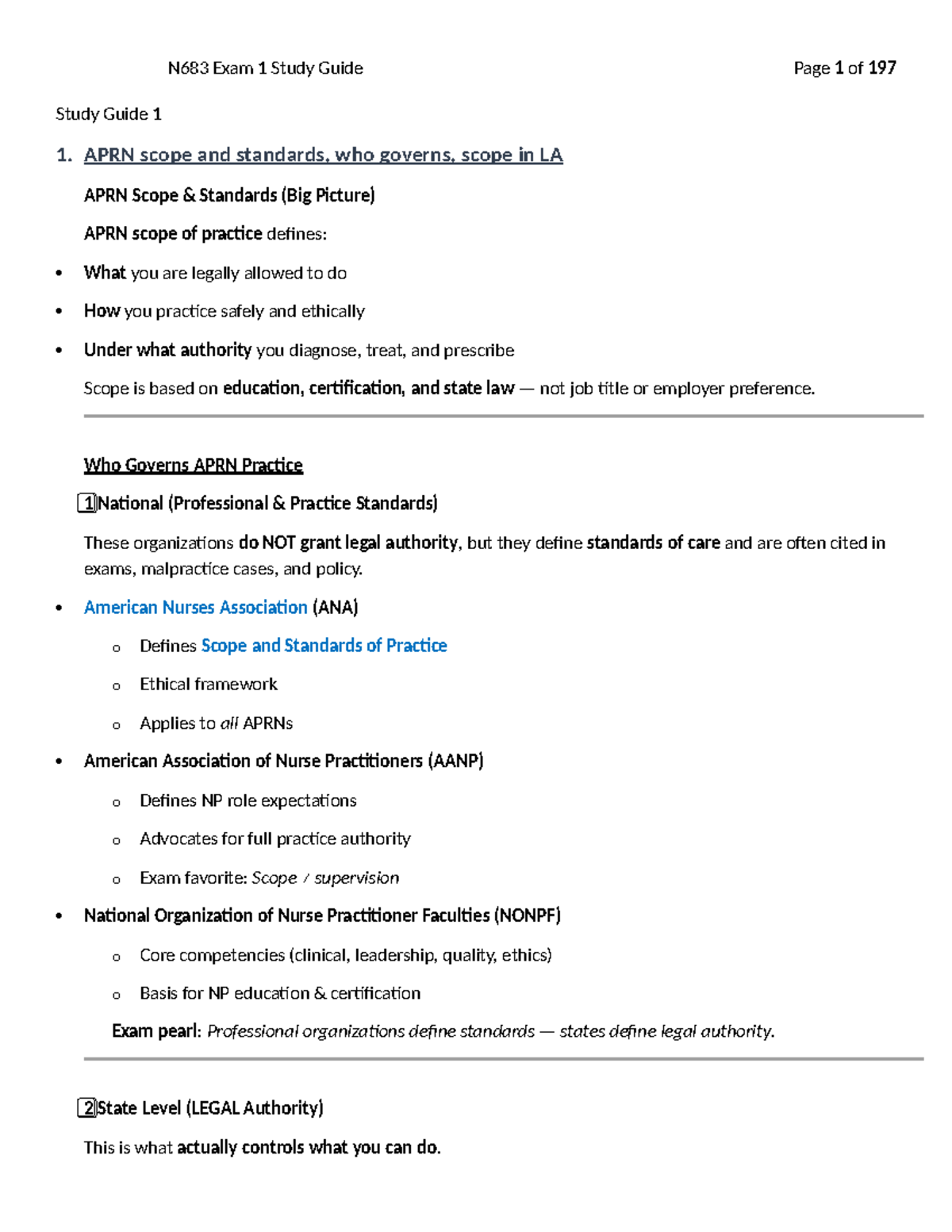 N683 Exam 1 Comprehensive Study Guide for APRN Practice - Studocu