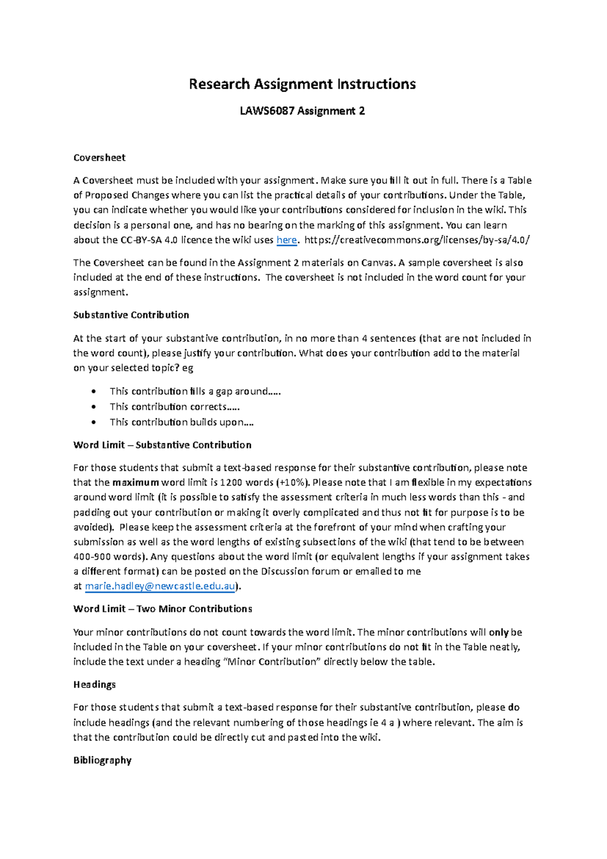 Assignment 2 Instructions for LAWS6087: Coversheet & Contribution ...
