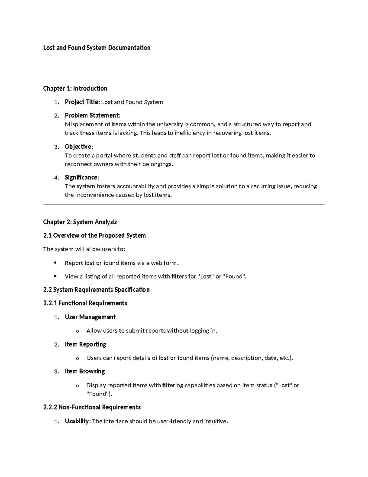 Lost and Found System Documentation: Project Overview and Design - Studocu