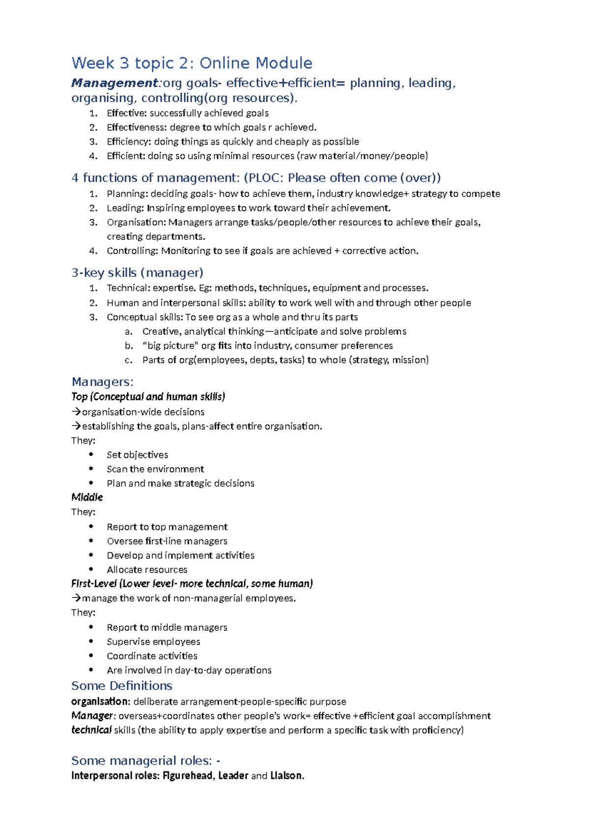 Management MGTS1301 latest - Week 3 topic 2: Online Module Management ...