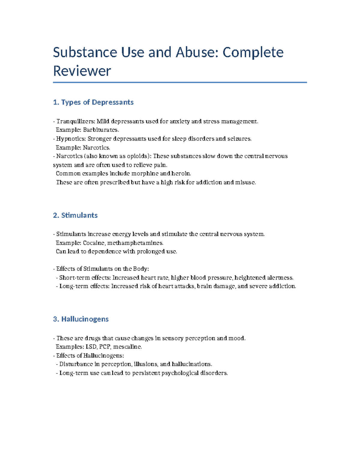 Substance Use and Abuse: Comprehensive Review for Exam Prep - Studocu
