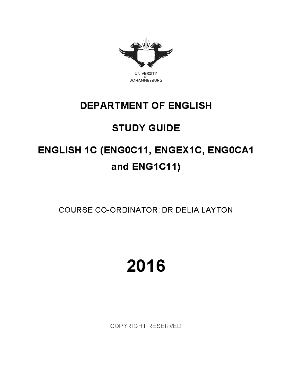 Study Guide for English 1C (ENG0C11 & ENGEX1C) - 2016 Syllabus - Studocu