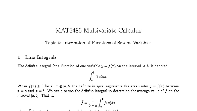 MAT3486 Multivariate Calculus Lecture Notes 4: Integration of Functions ...
