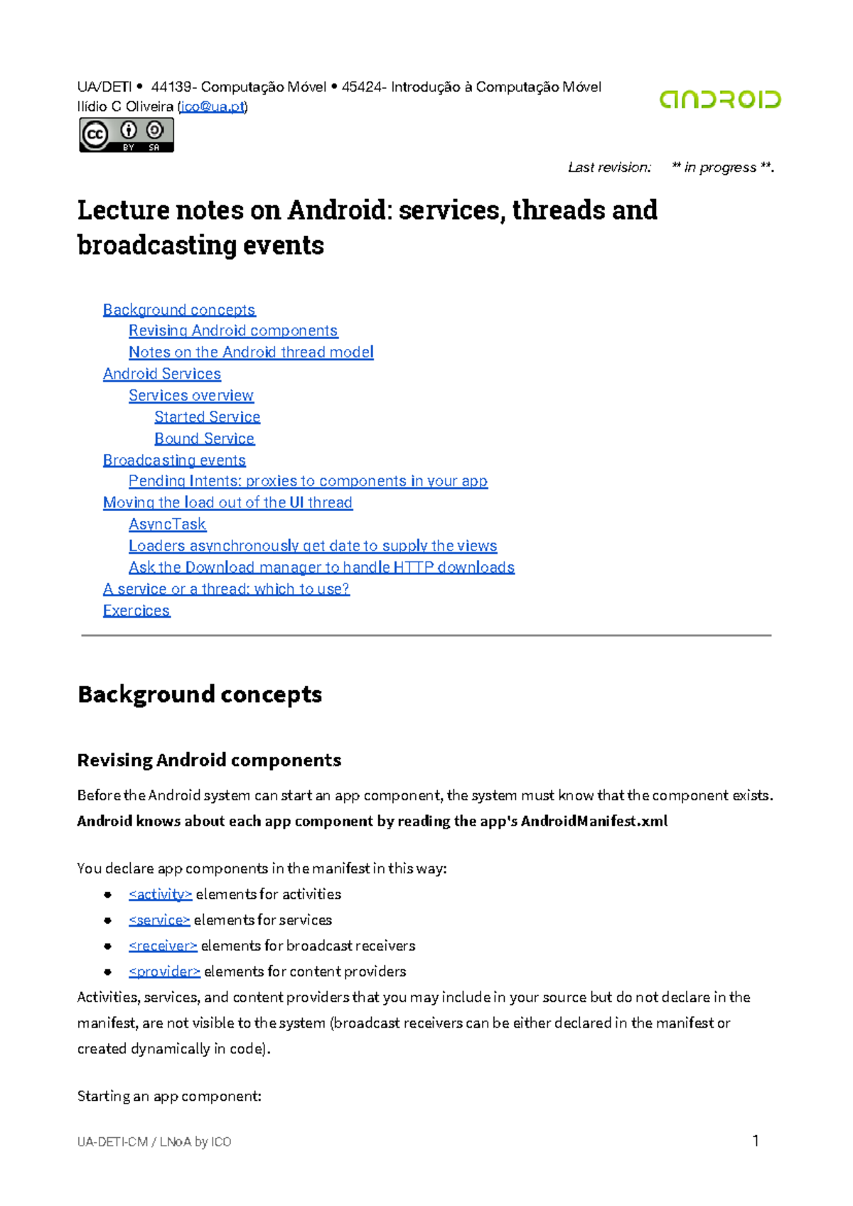 CM 2015 16 - Lecture Notes on Android Services and Background Tasks ...