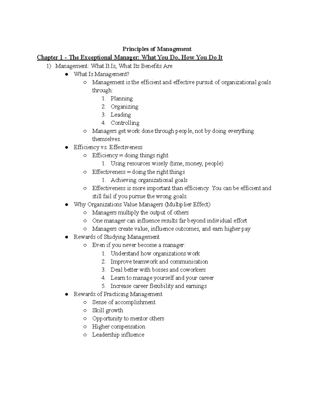 Principles of Management: Chapter 1 - The Exceptional Manager - Studocu