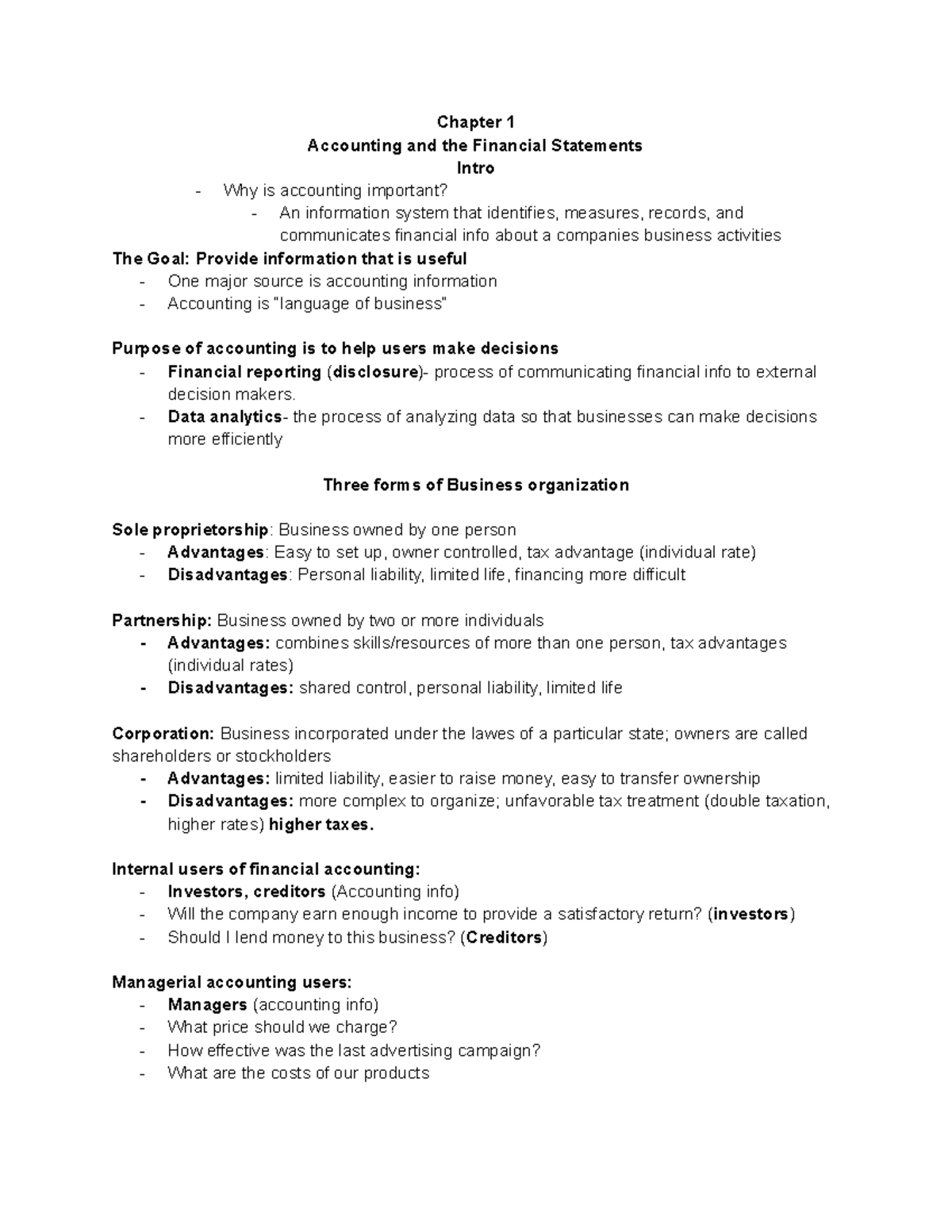 ACCT 101 Exam 1 Study Notes: Financial Statements & Business Activities ...