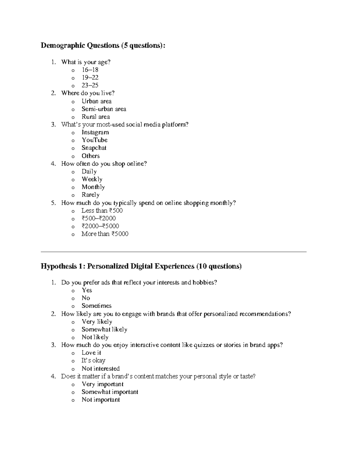 Demographic & Survey Questions for Digital Experience Analysis - Studocu