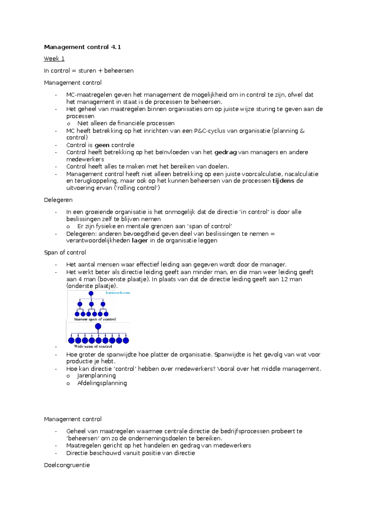 Management Control Systemen en Beheer – HC 101 Week 1 & 2 - Studeersnel