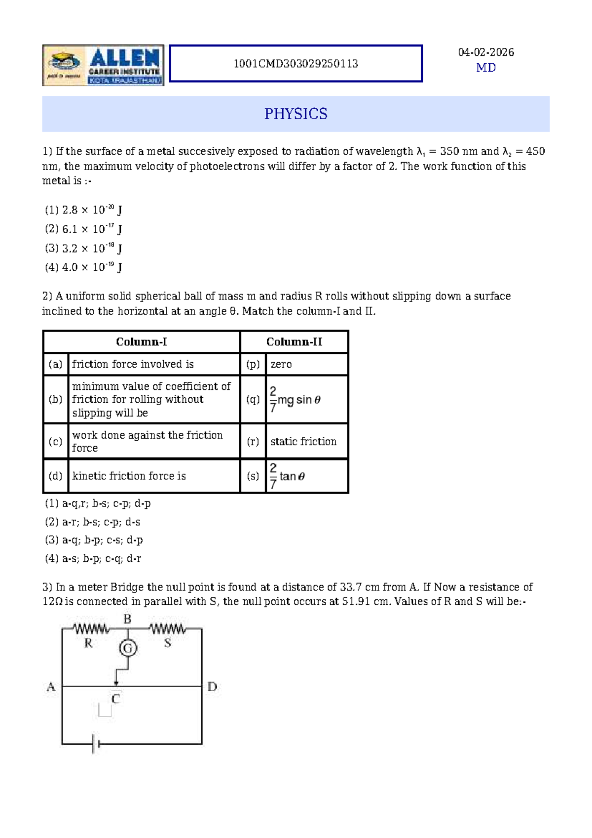 MD PHYSICS 1001CMD303029250113 Exam Solutions and Key Concepts - Studocu