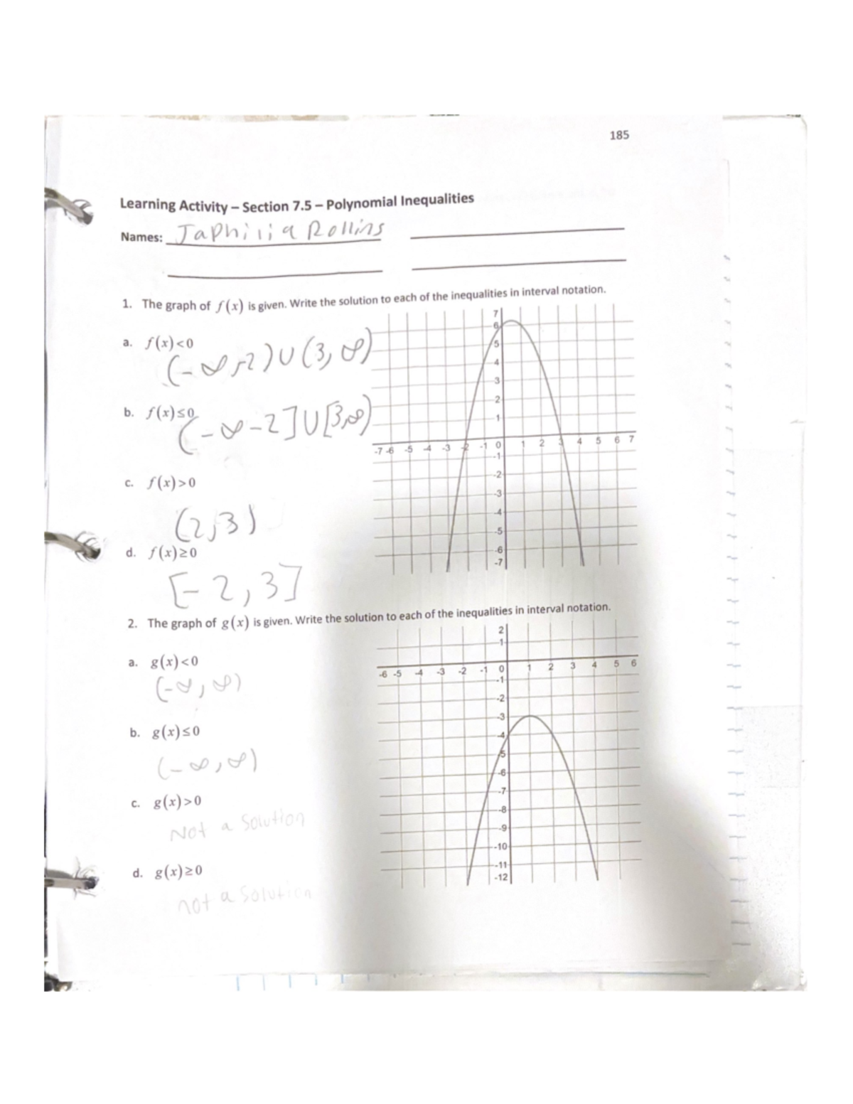 Learning Activity - Sec 7.5 - Polynomials & Inequalities - Studocu