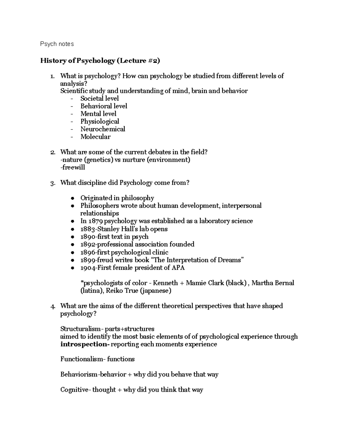 Psychology Lecture Notes: Key Concepts & Current Trends (PSY 101) - Studocu