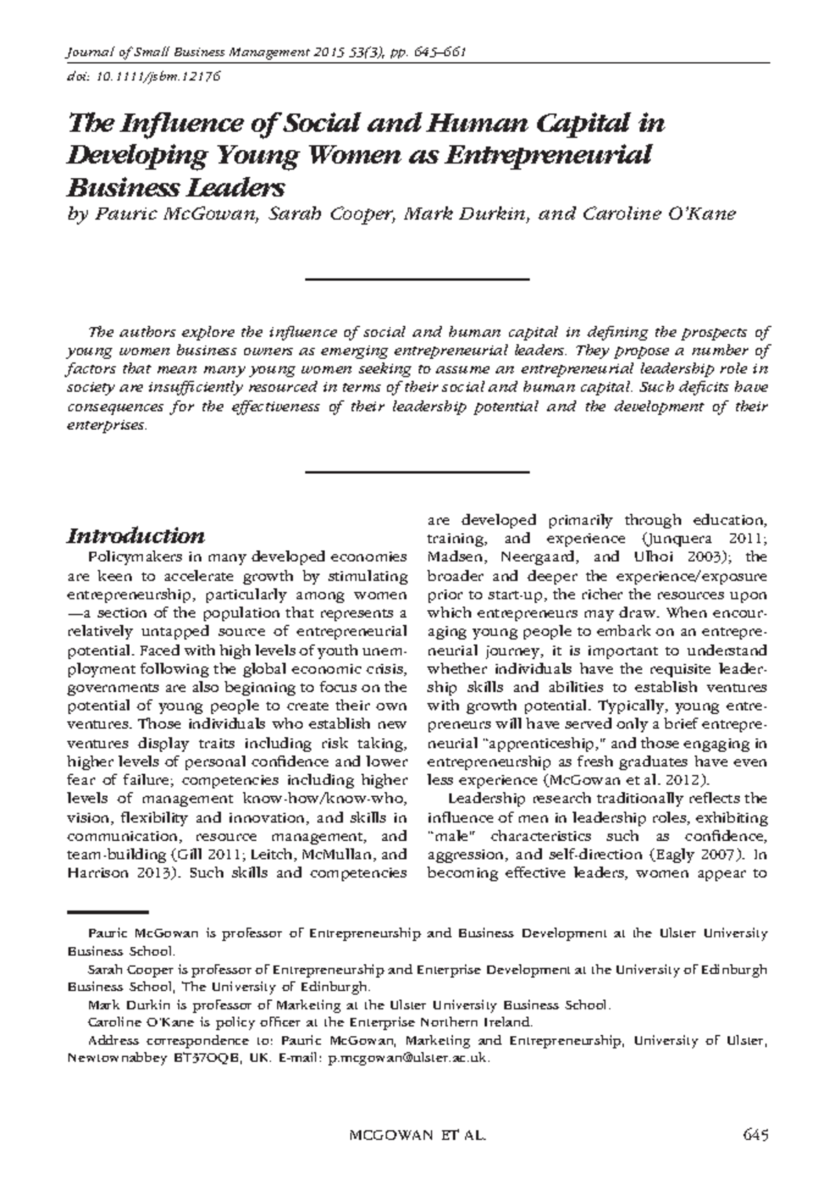 Jsbm - Woman - The Influence of Social and Human Capital in Developing ...