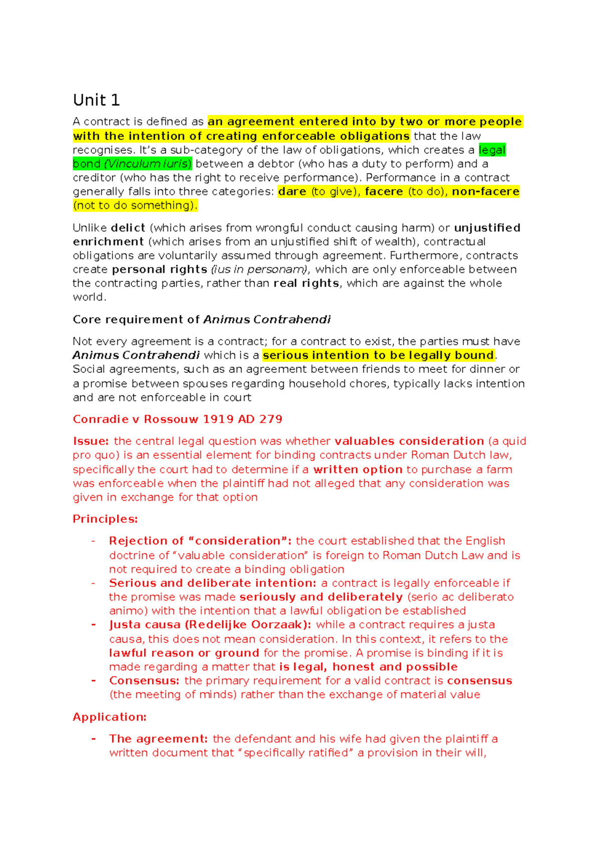 Contract Notes: Understanding the Foundations of Contract Law (LAW101 ...