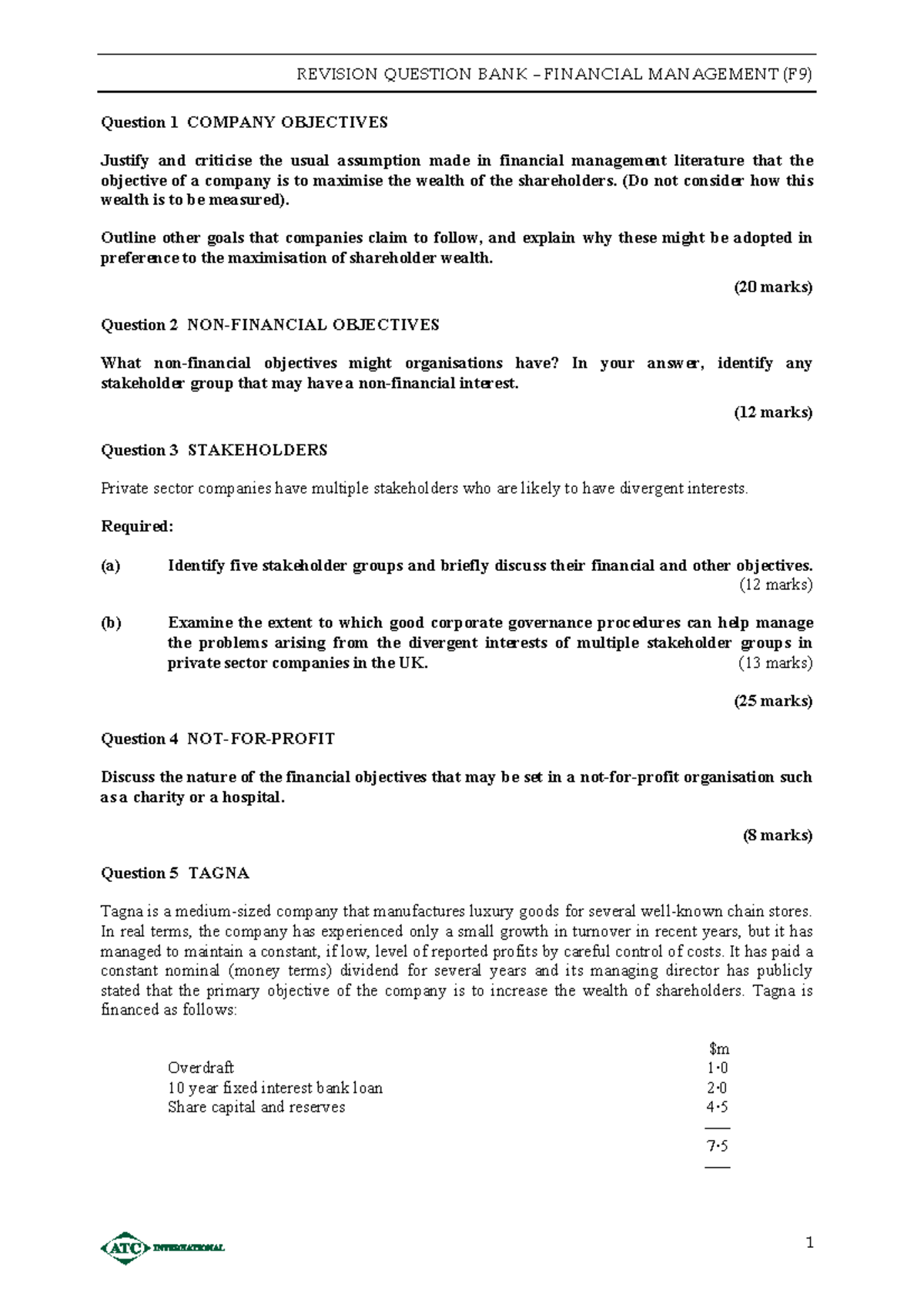 F9 questions acca for the course of corporate finance - REVISION ...