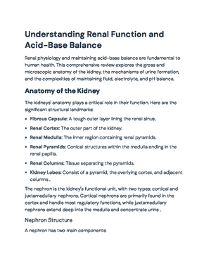 Comprehensive Guide to Renal Physiology and Function (BIO 101 ...