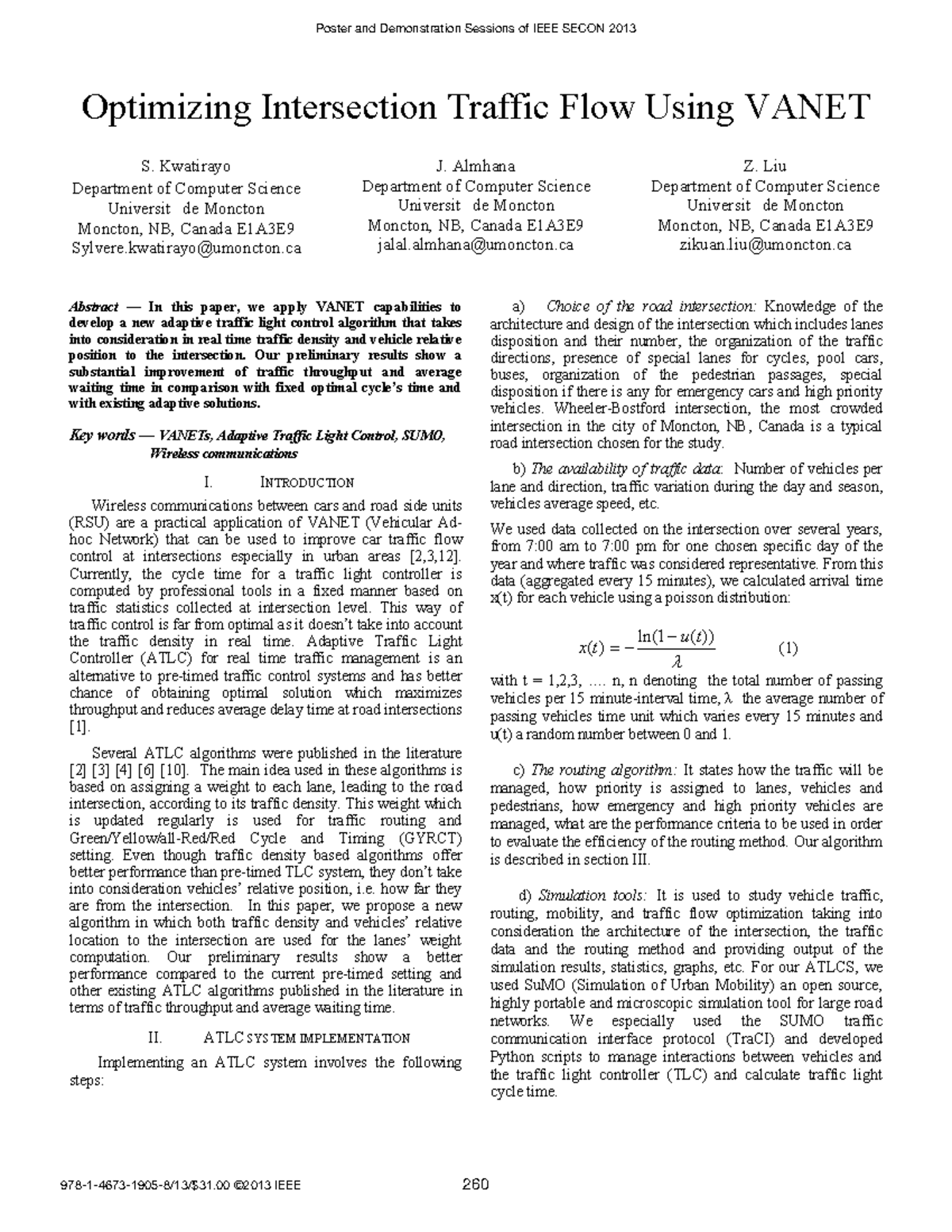 Optimizing Intersection Traffic Flow Using VANET: SECON 2013 Poster ...