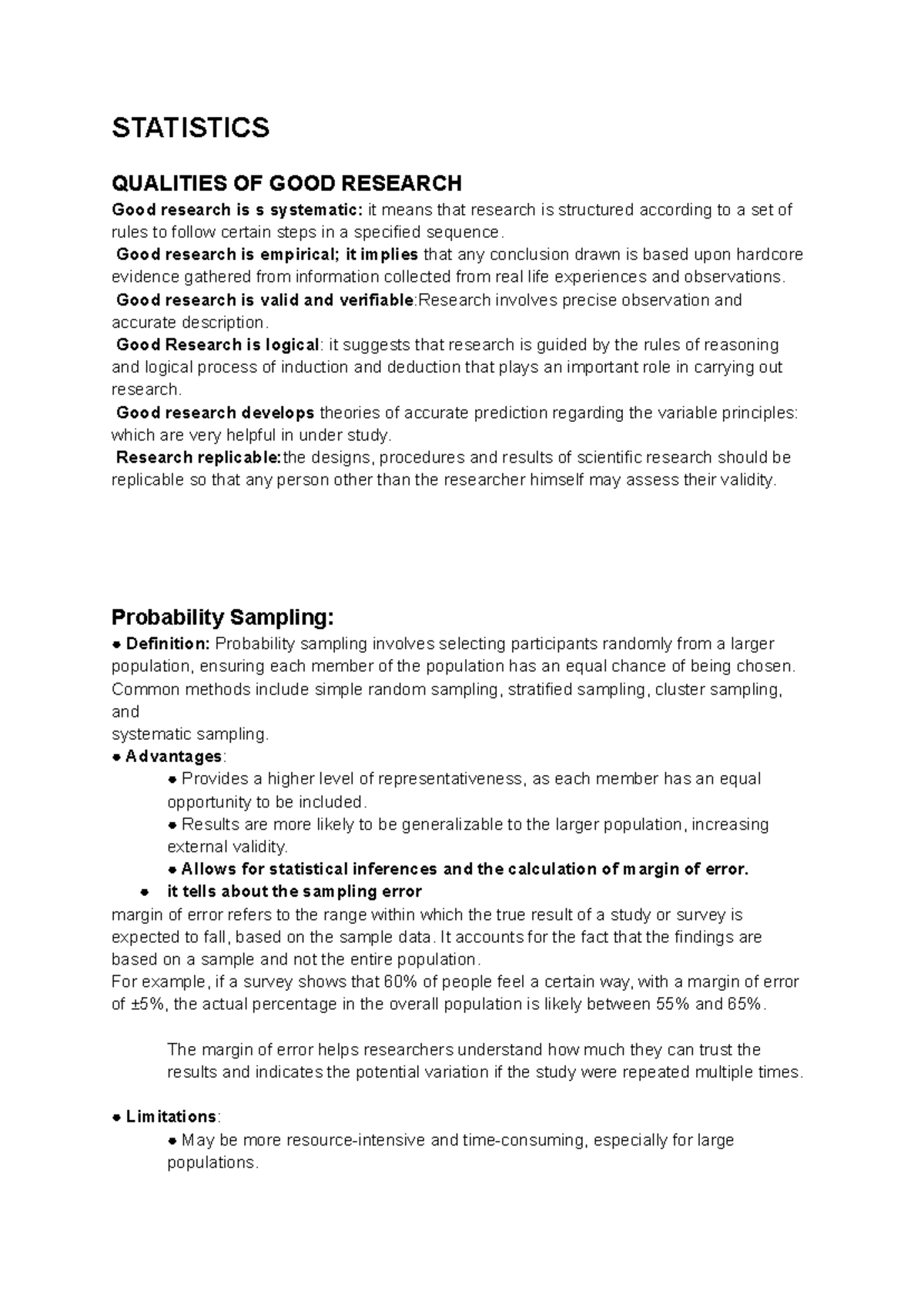 STATISTICS 101: QUALITIES OF GOOD RESEARCH & SAMPLING METHODS - Studocu