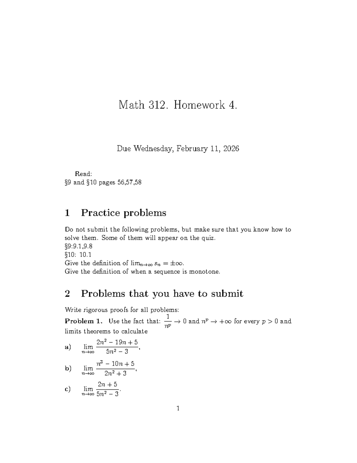 Math 312: Homework 4 - Key Problems & Proofs for Quiz Prep - Studocu