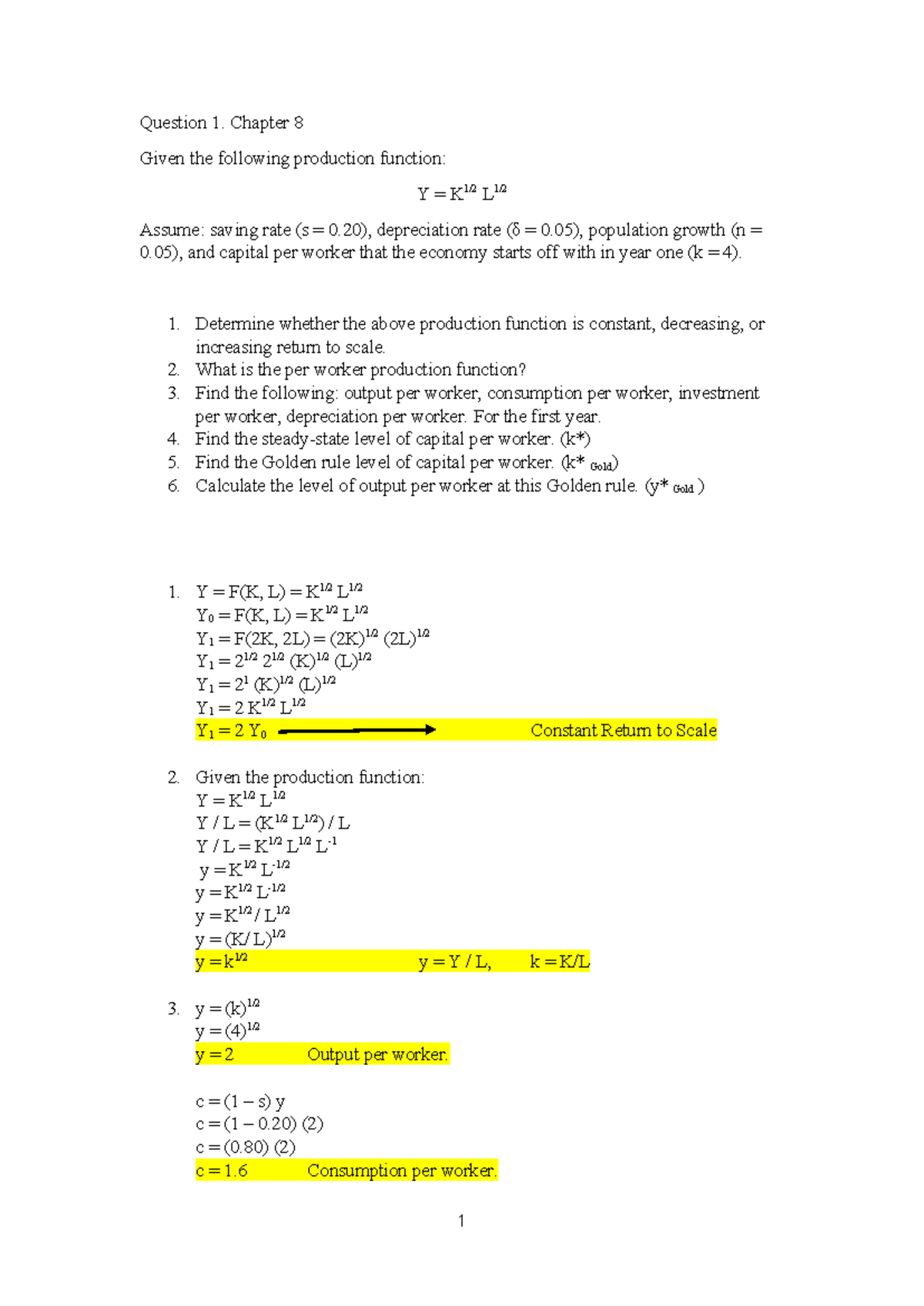 Question 1 Chapter 8 - EASY - Question 1. Chapter 8 Given the following ...