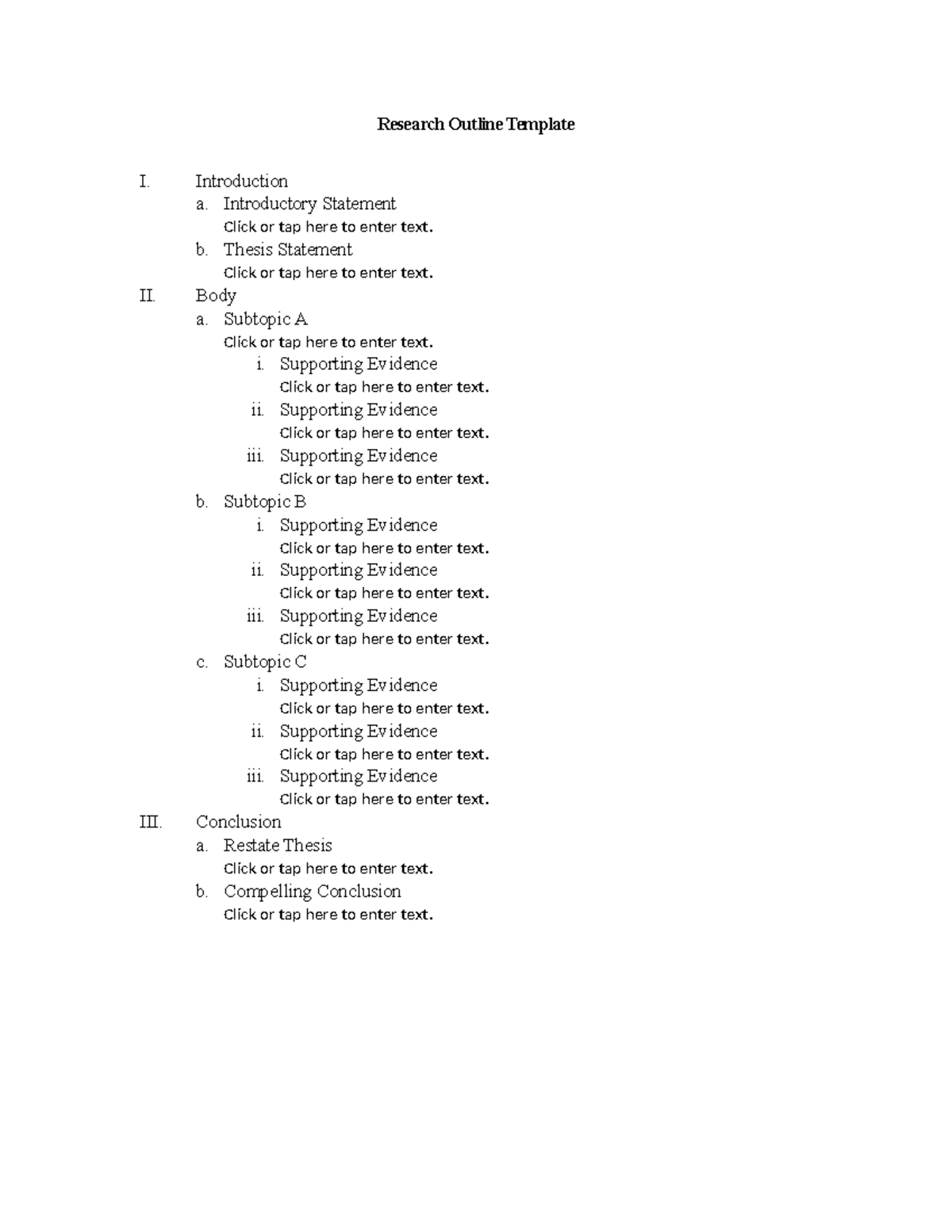 Research Outline Template - Introduction a. Introductory Statement ...